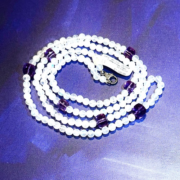 Bavna Natural Moonstone and Amethyst Long Necklace - Picture 4 of 5